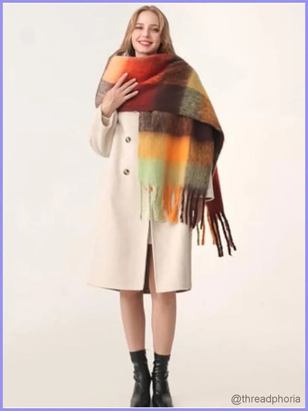 Chunky Plaid Scarf & Wrap Shawl Winter Oversized Thick Tassel Warm